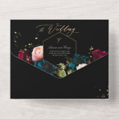 PixDezines Moody Floral Burgundy Blauwgroen All In One Uitnodiging (Achterkant)