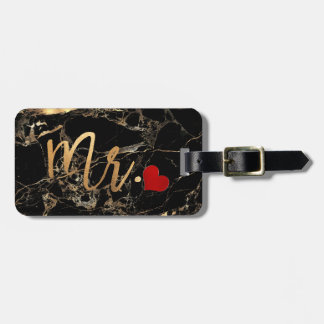 PixDezines MR. BLACK MARBLE+FAUX GOLD Bagagelabel