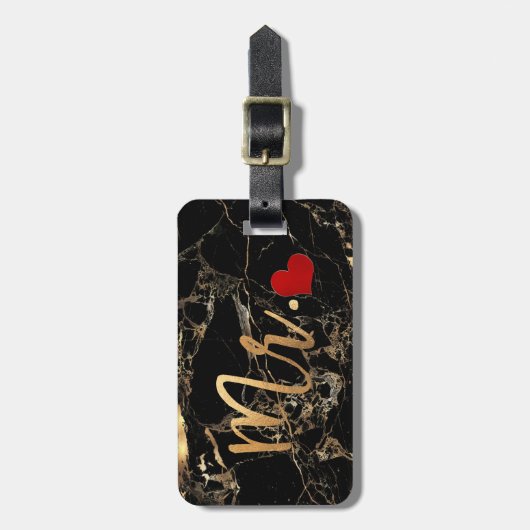 PixDezines MR. BLACK MARBLE+FAUX GOLD Bagagelabel (Voorkant verticaal)