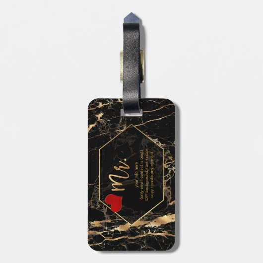 PixDezines MR. BLACK MARBLE+FAUX GOLD Bagagelabel (Achterkant verticaal)