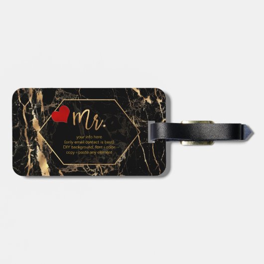 PixDezines MR. BLACK MARBLE+FAUX GOLD Bagagelabel (Achterkant horizontaal)