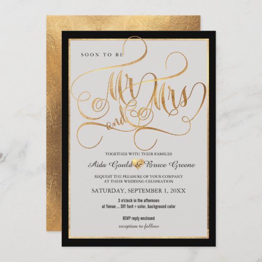 PixDezines Mr. Mrs. Faux Gold Fancy Script Kaart (Voorkant / Achterkant)
