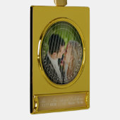 PixDezines Mr & Mrs First Kerstbruiloft Foto Verguld Banner Ornament (Rechts)