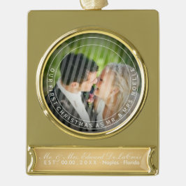 PixDezines Mr & Mrs First Kerstbruiloft Foto Verguld Banner Ornament