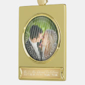 PixDezines Mr & Mrs First Kerstbruiloft Foto Verguld Banner Ornament (Links)