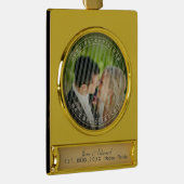 PixDezines Mr & Mrs First Kerstbruiloft Foto Verguld Banner Ornament (Rechts)