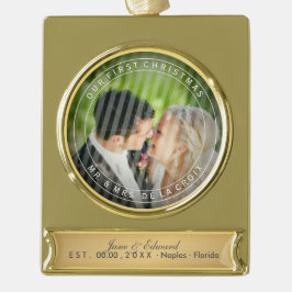 PixDezines Mr & Mrs First Kerstbruiloft Foto Verguld Banner Ornament