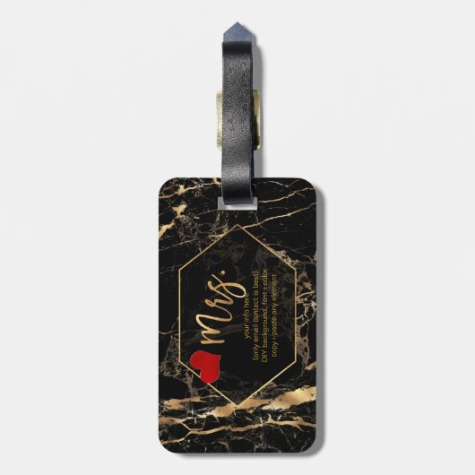 PixDezines MRS BLACK MARBLE+FAUX GOUD Bagagelabel (Achterkant verticaal)