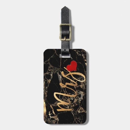 PixDezines MRS ZWART MARMER + FAUX GOUD Bagagelabel (Voorkant verticaal)