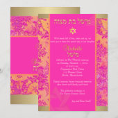 PixDezines natasha damask/Bat Mitzvah/roze/goud Kaart (Voorkant / Achterkant)
