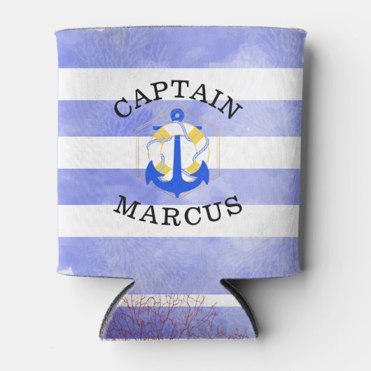 PixDezines Nautical Stripes+Anchor+Lifesaver Blikjeskoeler (Voorkant)