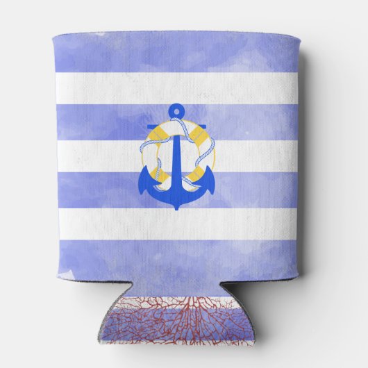 PixDezines Nautical Stripes+Anchor+Lifesaver Blikjeskoeler (Achterkant)