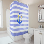 PixDezines NAUTISCHE STREPEN/ANKER/DIY WATERVERF Douchegordijn (In situ)