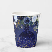 PixDezines Navy Blue Glitter QuinceDress Pape Papieren Bekers (Achterkant)