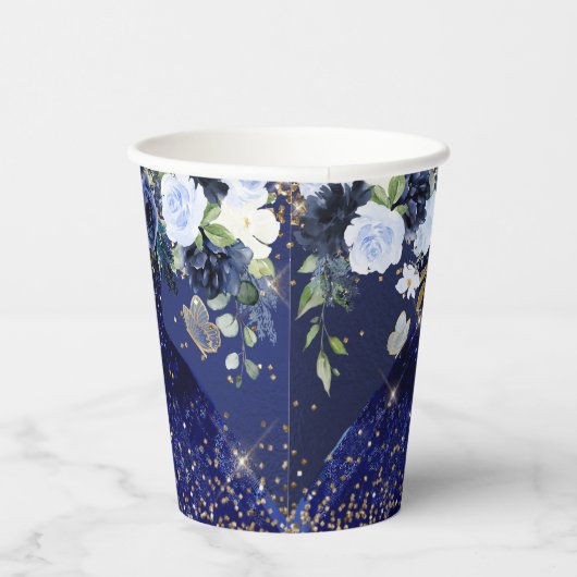 PixDezines Navy Blue Glitter QuinceDress Pape Papieren Bekers (Rechts)