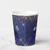 PixDezines Navy Blue Gold Glitter QuinceDress Papieren Bekers (Rechts)