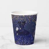PixDezines Navy Blue Gold Glitter QuinceDress Papieren Bekers (Voorkant)