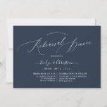 PixDezines Navy Blue Minimalist Rehearsal Dinner Kaart<br><div class="desc">PixDezines Rehearsal Dinner. Luxe kalligrafie minimalistische uitnodiging. Met de kleuren van de DIY, blauw van de marine. Het dynamische ontwerp van PixDezines staat u toe om achtergrondkleur, doopvonten en de kleuren van doopvonten, evenals exemplaar en deeg uit te geven of om het even welk element te verwijderen... . Eenvoudig aan...</div>