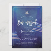 PixDezines Navy Blue+Platinum Talitz Bar Mitzvah Kaart (Voorkant)