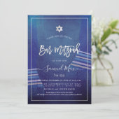 PixDezines Navy Blue+Platinum Talitz Bar Mitzvah Kaart (Staand voorkant)