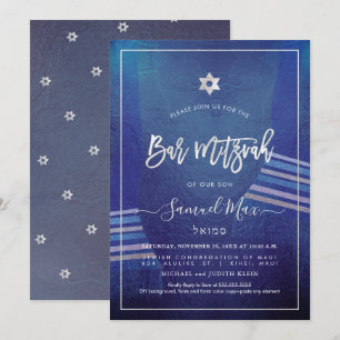 PixDezines Navy Blue+Platinum Talitz Bar Mitzvah Kaart