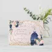 PixDezines Navy Blue Save the Date Quinceanera Kaart (Staand voorkant)