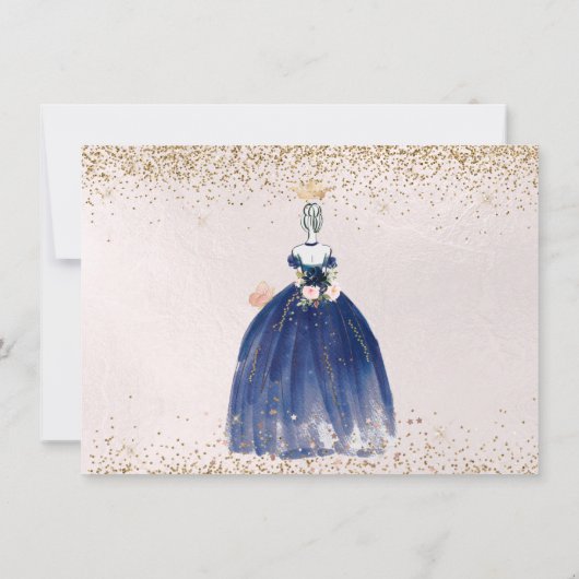 PixDezines Navy Blue Save the Date Quinceanera Kaart (Achterkant)