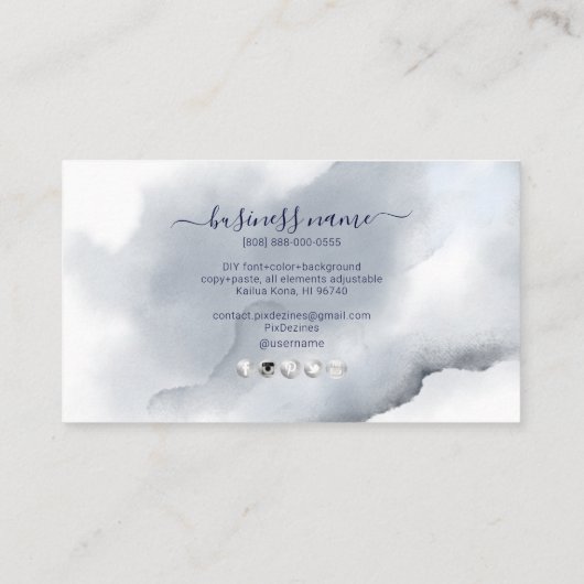 PixDezines Navy Blue Waterverf Beloning Kaart Visitekaartje (Achterkant)