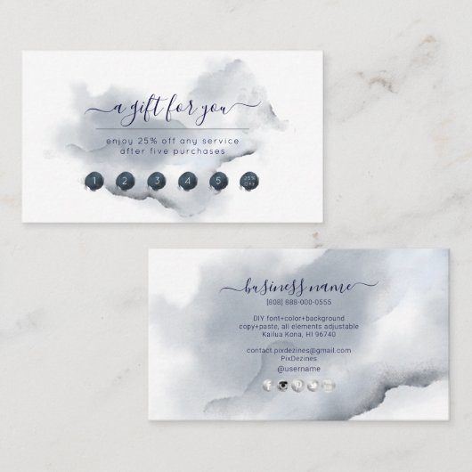 PixDezines Navy Blue Waterverf Beloning Kaart Visitekaartje (Voorkant / Achterkant)