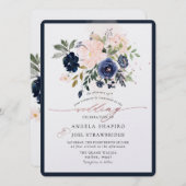 PixDezines Navy Blush Waterverf Flowers Invitatie Kaart (Voorkant / Achterkant)
