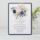 PixDezines Navy Blush Waterverf Flowers Invitatie Kaart (Staand voorkant)