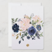 PixDezines Navy Blush Waterverf Flowers Invitatie Kaart (Achterkant)