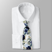 PixDezines Navy en Stofblauw H2 Botanisch Stropdas (Gebonden)