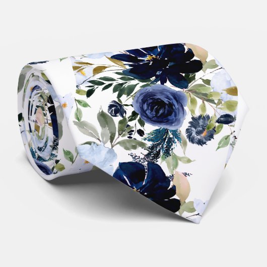 PixDezines Navy en Stofblauw H2 Botanisch Stropdas (Opgerold)