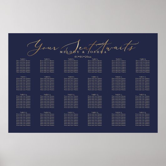 PixDezines Navy Faux Gold Calligraphy, Seat Poster (Voorkant)