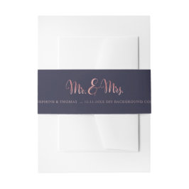 PixDezines Navy+Faux Roos Gold Mr+Mrs Uitnodigingen Wikkel