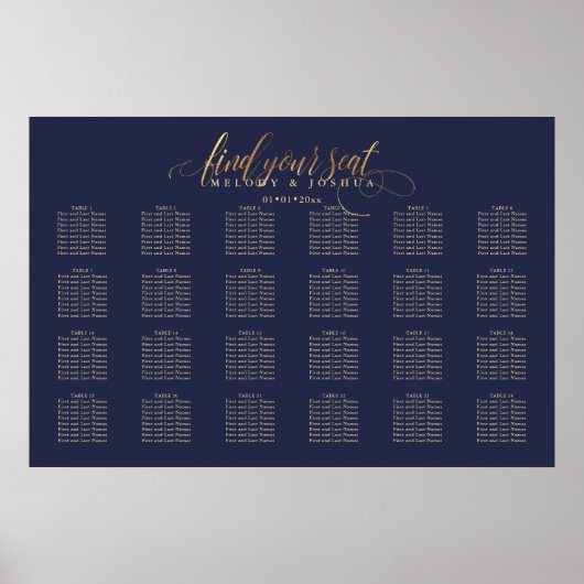 PixDezines Navy+Gold Calligrafie, Zitkast Poster (Voorkant)