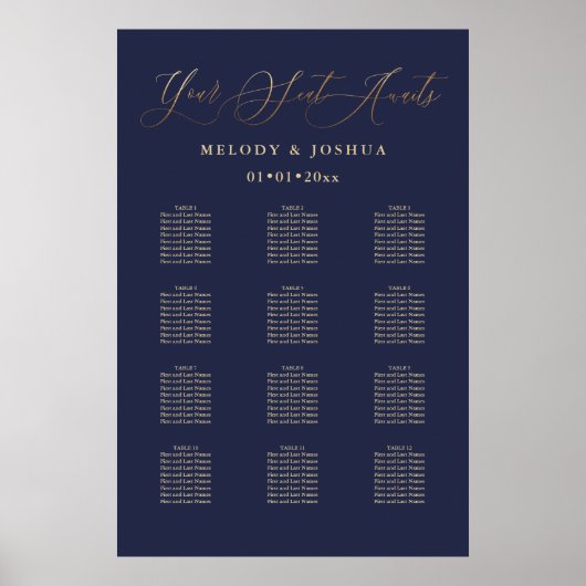 PixDezines Navy+Gold Calligrafie, Zitkast Poster (Voorkant)