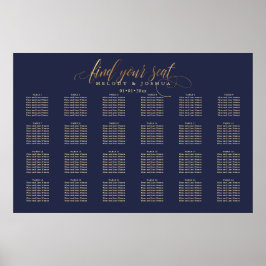 PixDezines Navy+Gold Calligraphy, zitplaatskaart Poster