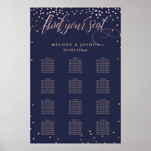 PixDezines Navy+Roos Gold Script, Zitdiagram Poster (Voorkant)