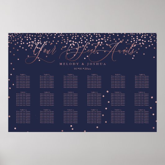 PixDezines Navy+Roos Gold Script, Zitdiagram Poster (Voorkant)