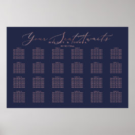 PixDezines Navy+Rose Goud Schrift, Zitplaatsenkaar Poster