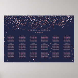 PixDezines Navy+Rose Goud Script, zitplaatskaart Poster