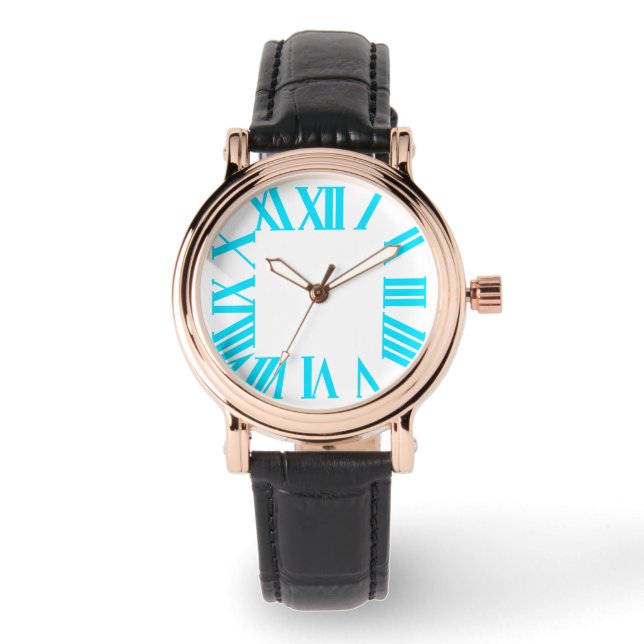 PixDezines Neon Aqua Roman Numeros/DIY achtergrond Horloge (Voorkant)