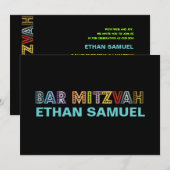 PixDezines neon bar mitzvah Kaart (Voorkant / Achterkant)