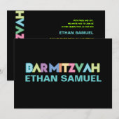 PixDezines neon bar mitzvah Kaart (Voorkant / Achterkant)