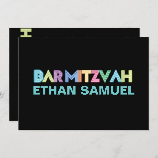 PixDezines neon bar mitzvah Kaart (Voorkant / Achterkant)