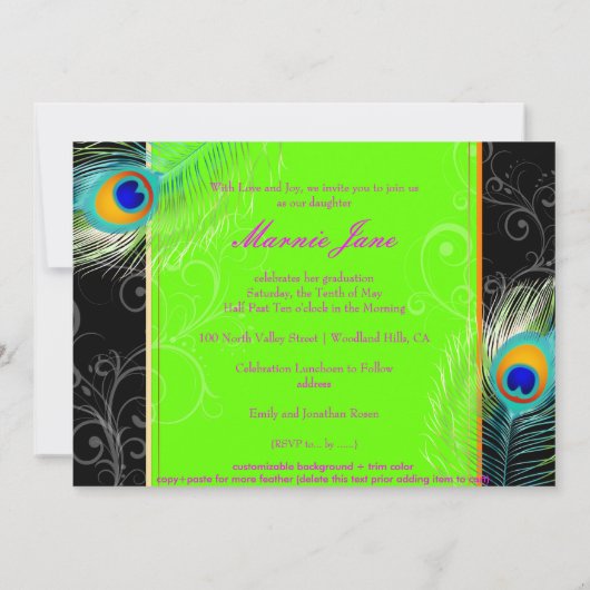 PixDezines Neon Green Peacock Afstuderen Kaart (Achterkant)