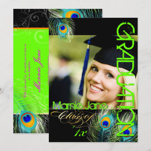 PixDezines Neon Green Peacock Afstuderen Kaart