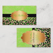 PixDezines neon groen  kant+cheetah Visitekaartje (Voorkant / Achterkant)